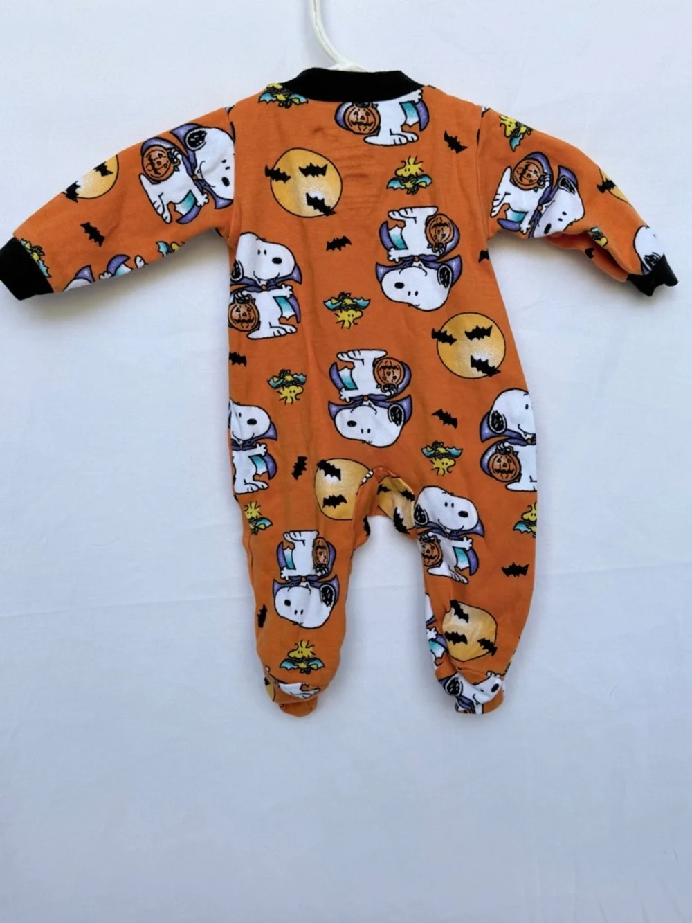 NEWBORN Peanuts Orange and Black Snoopy Halloween Footed One-Piece